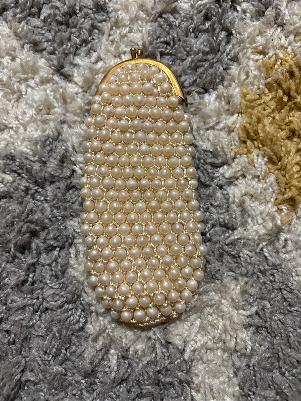 Pearl Beaded Clutch Bag - Cream with Gold Trim